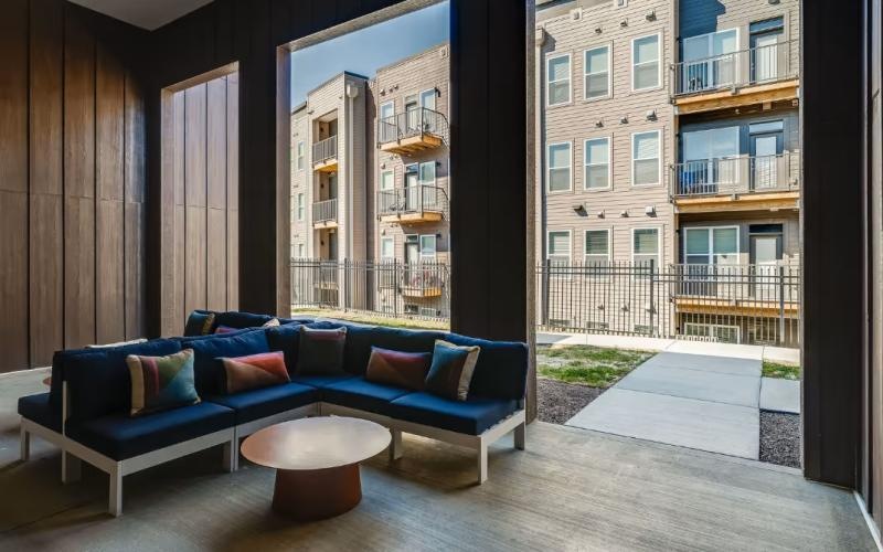 a blue couch in a room